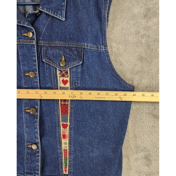 Cassee's Jean Vest Womens XXL Blue Denim Western Heart Patchwork Y2K Vintage - Picture 4 of 8
